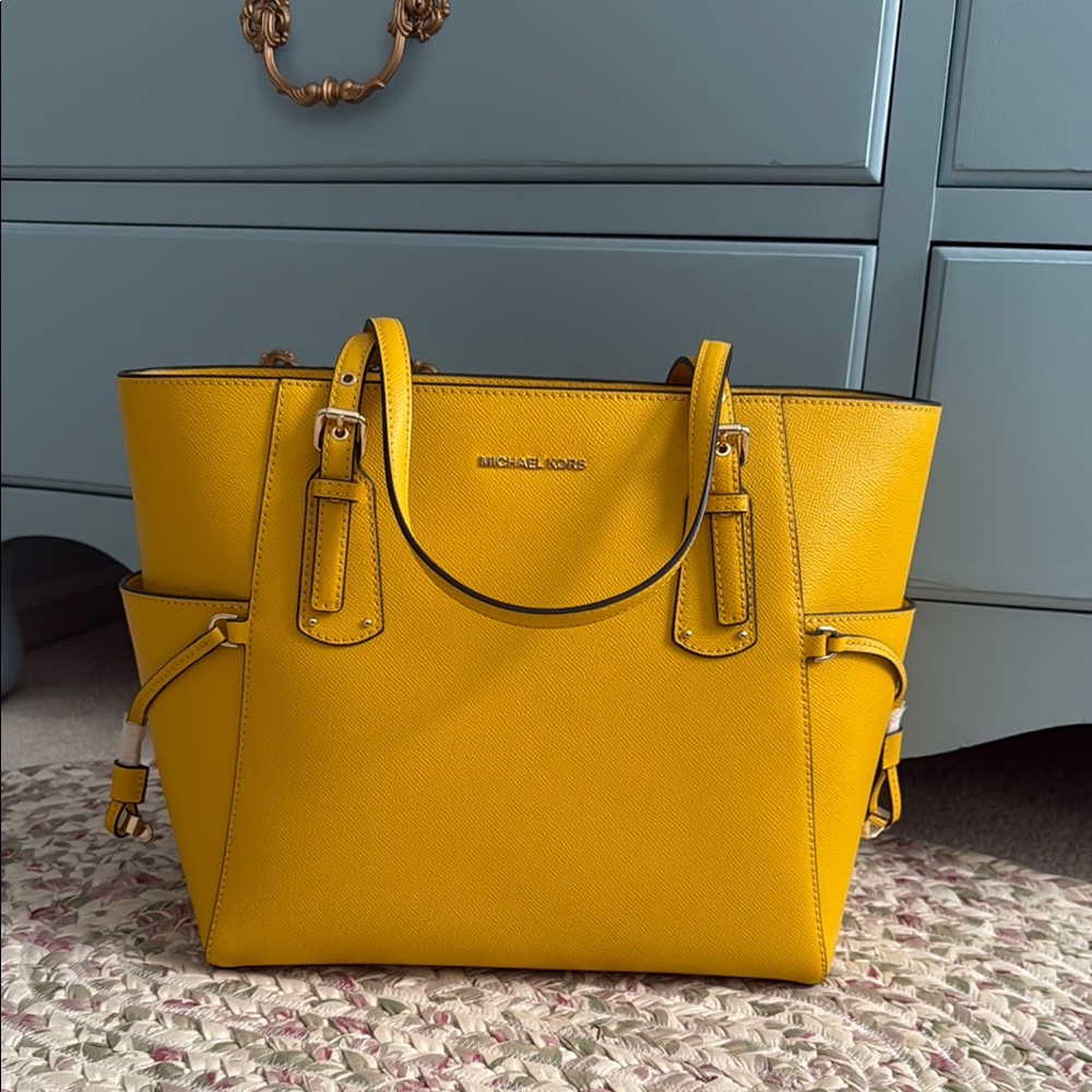 Michael Kors Yellow Leather Tote with Structured Design